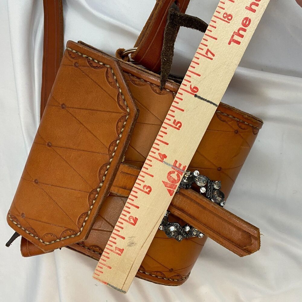 Vintage Genuine Leather Hand Tooled Brown Leather Western Boho Shoulder Purse - Picture 10 of 12